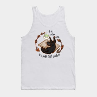 Life is better with tea, cats and books - Black cat Tank Top